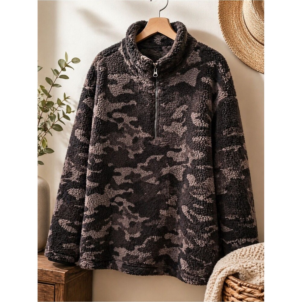 Koolaburra by UGG Womens Camo Sherpa Fleece Quarter Zip Pullover Sweatshirt XL